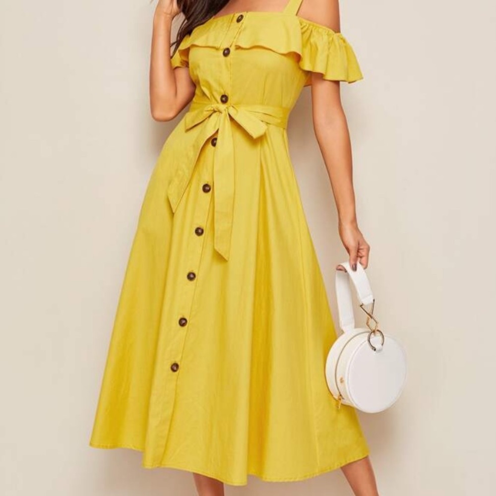 SHEIN Cold Shoulder Belted Button Through dress